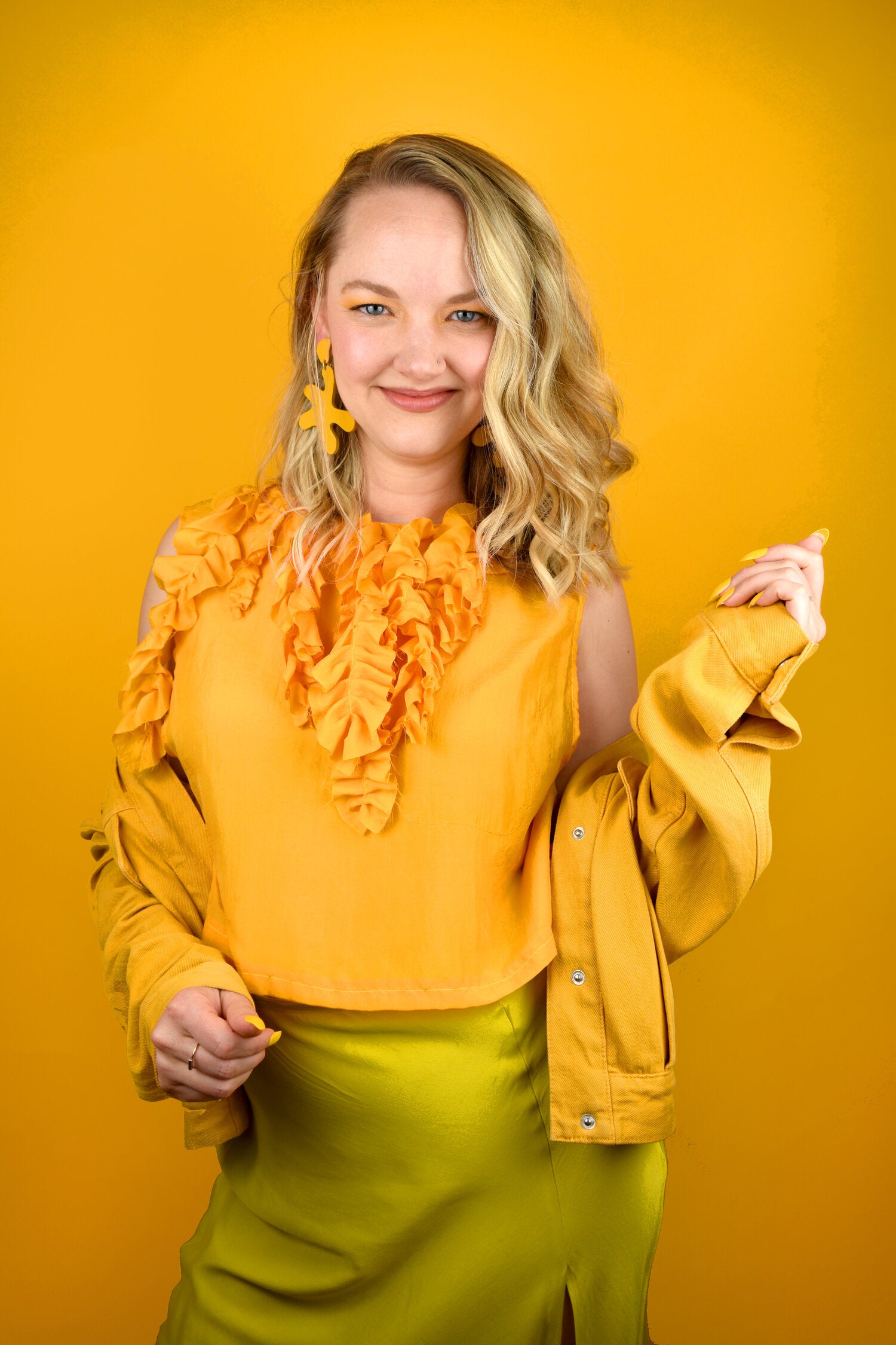 Marigold Yellow Leather Star Shaped Statement Earrings