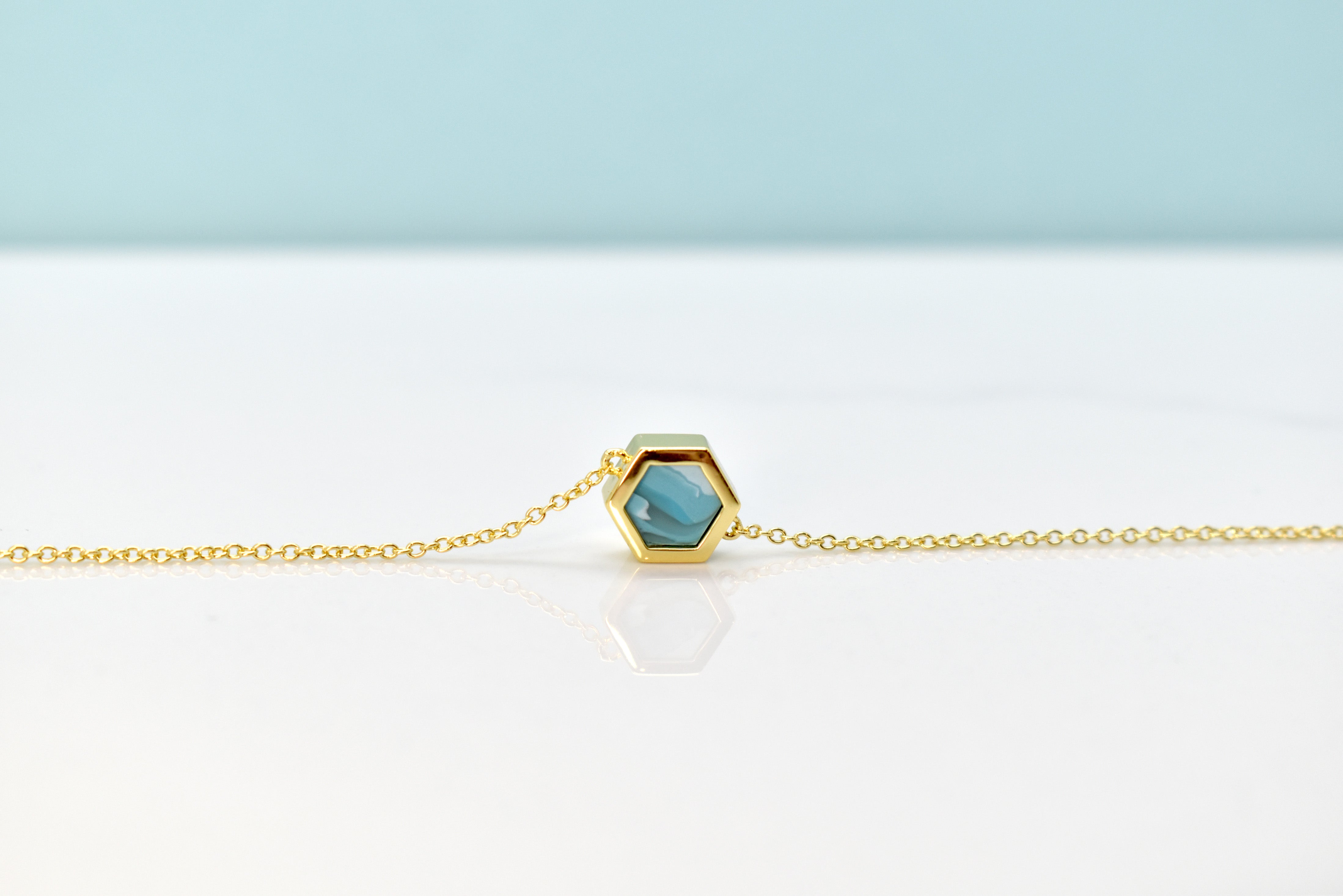 aquamarine geometric necklace aqua hexagon 14k gold chain adjustable dainty necklace everyday jewelry