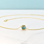 aquamarine gold hexagon jewelry necklace geometric 14k gold March birthday gift Pisces gift for her