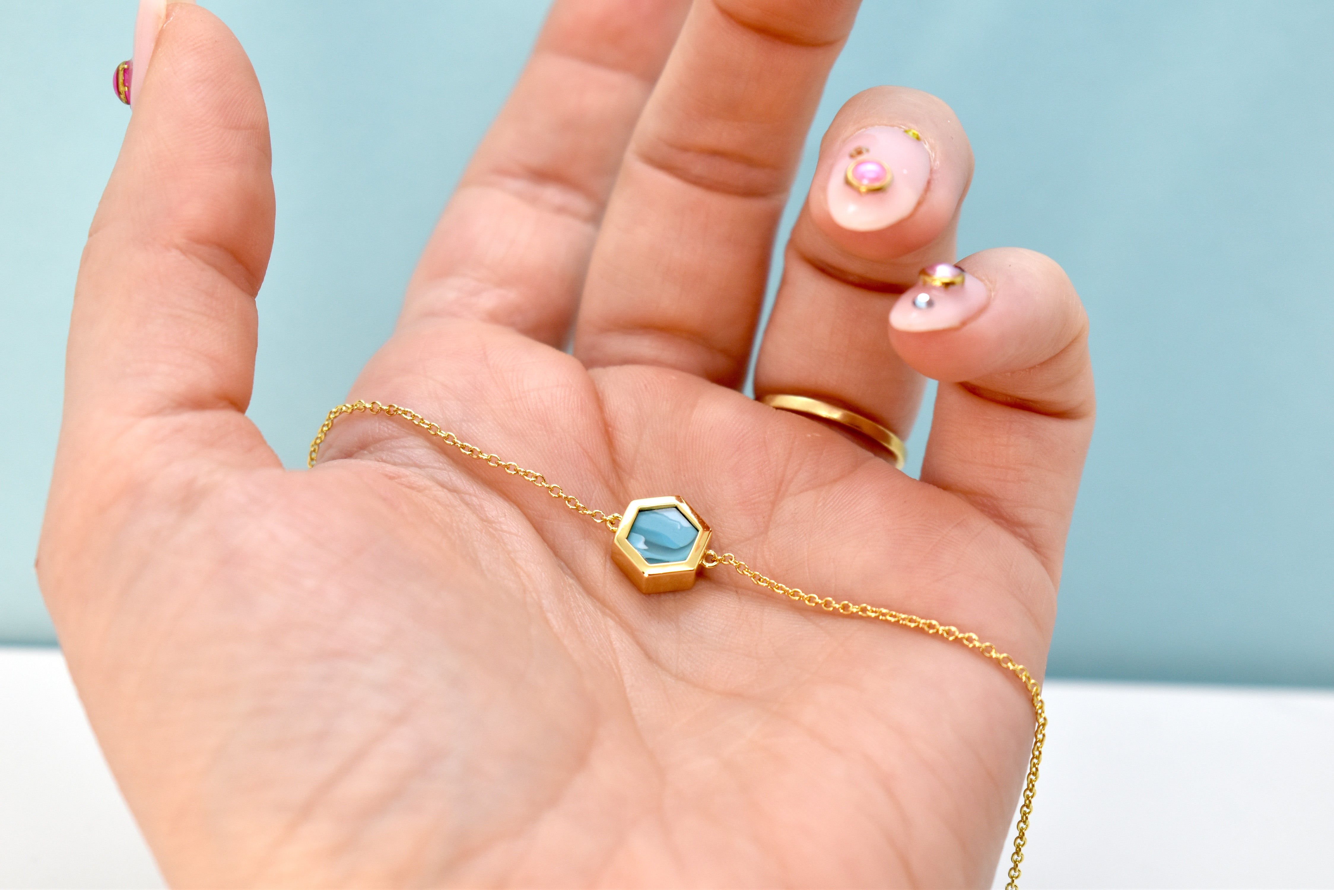 aquamarine hexagon necklace geometric gold jewelry 14k dainty chain adjustable