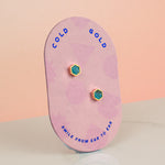 pink card with 14k gold hexagon geometric earrings stud aqua gemstone jewelry march birth stone earrings modern