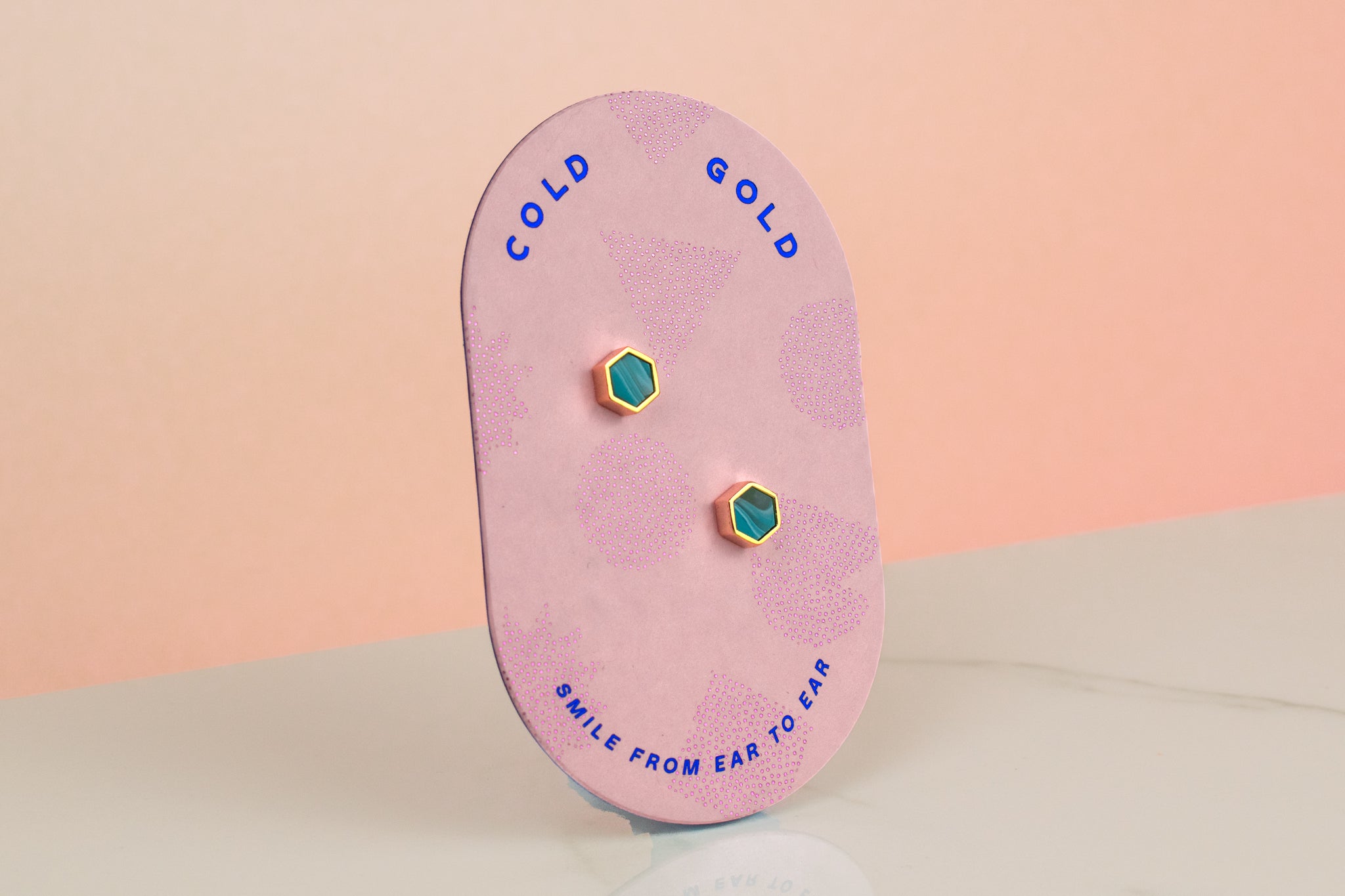 pink card with 14k gold hexagon geometric earrings stud aqua gemstone jewelry march birth stone earrings modern