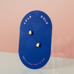 14k gold plated unique pearl studs with multicolored gemstones displayed on blue card