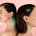 twins modeling 6mm gold pearl earrings embellished with micro colorful gemstones sterling silver posts