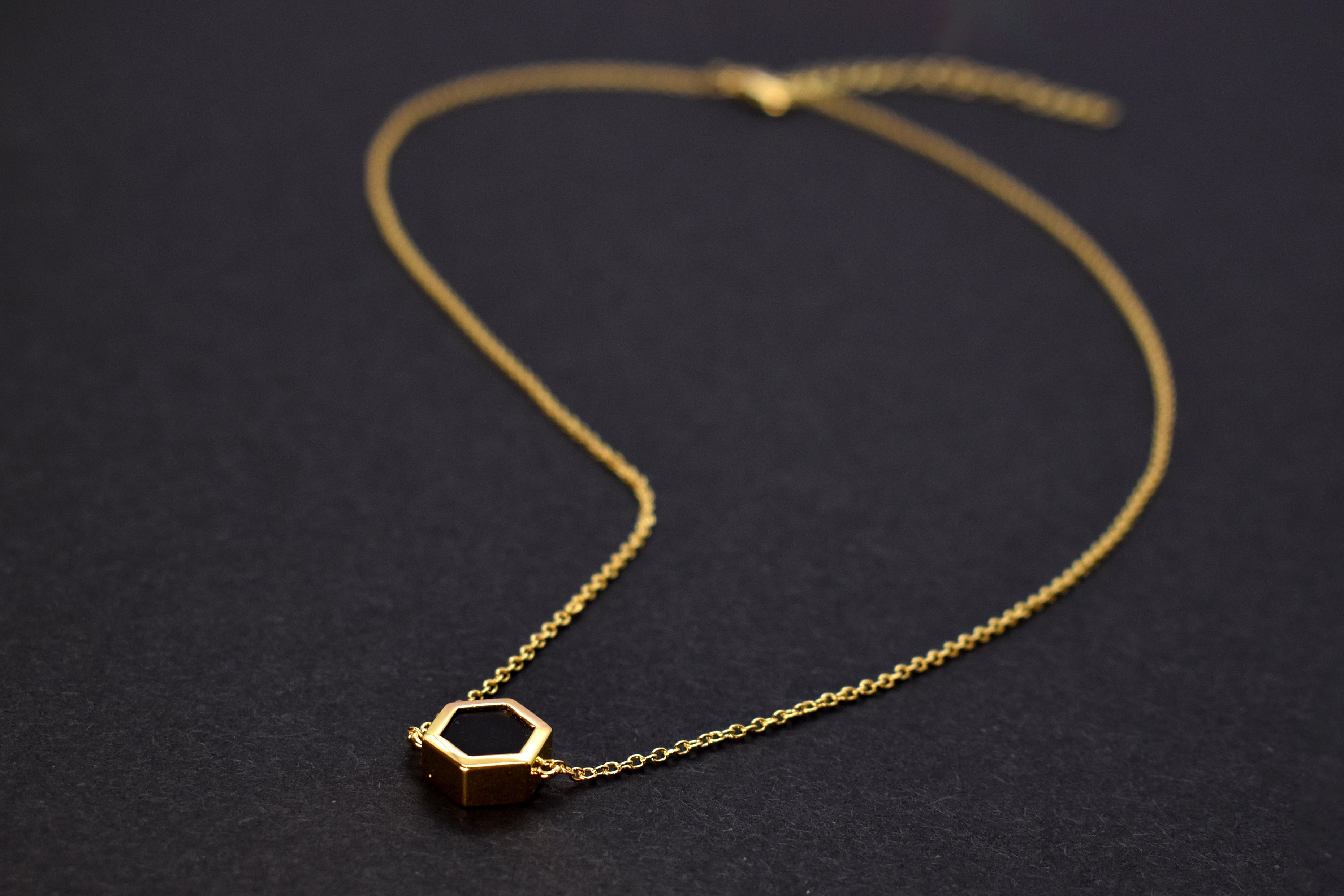 black hexagon necklace gold 14k minimal jewelry gift for bridesmaids