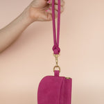 colorful pink leather card wallet anniversary gift for her small leather wallet keychain attachment wristlet small card wallet kate spade