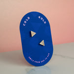 blue cold gold packaging showing marbled clear clay crystal quartz stud earrings birth stone gift gemstone earrings