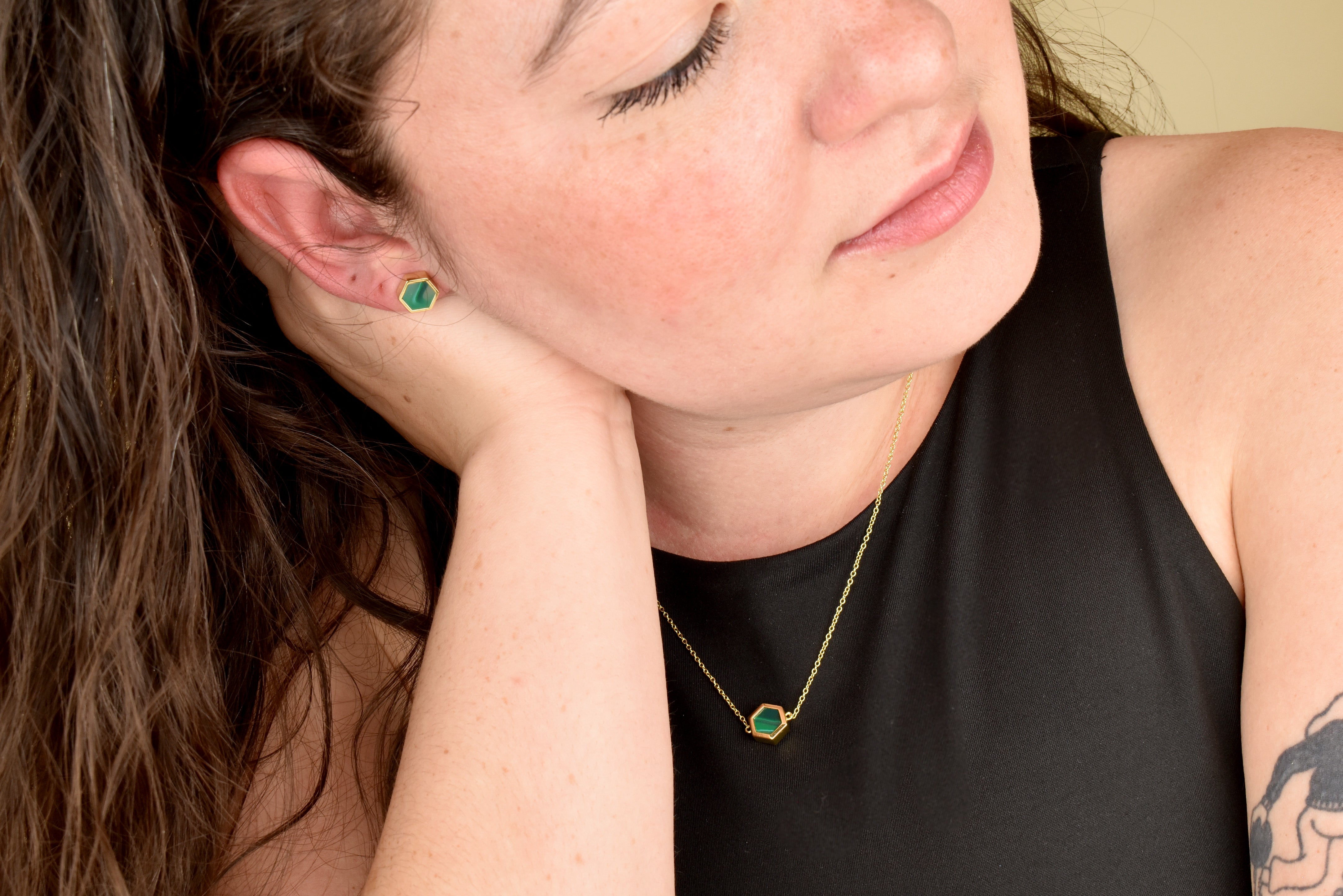 emerald hexagon gold necklace gift for Gemini gift for Taurus necklace 14k gold delicate