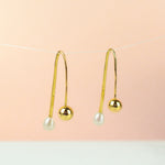 minimal gold bar drop earrings featuring simple chic freshwater baroque pearl gift for girlfriend