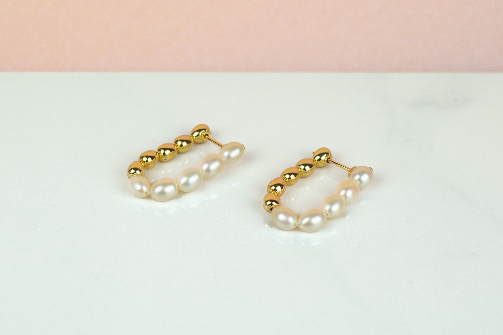iridescent pearl and gold modern delicate hoop earrings