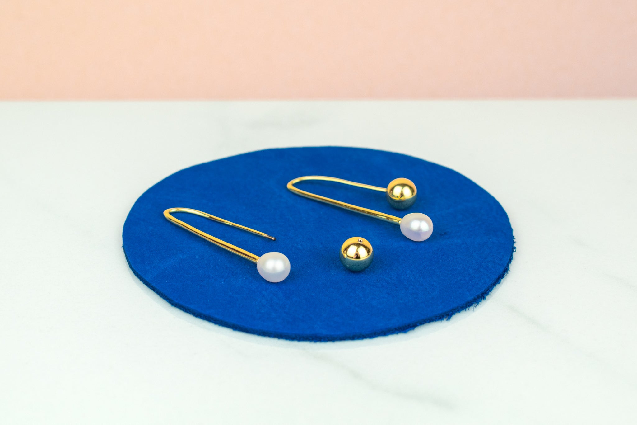 modern threader freeform baroque pearl drop earrings with hold screw ball closure removed