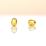 close up of 6mm golden pearl earrings embellished with rainbow gemstones sterling silver posts