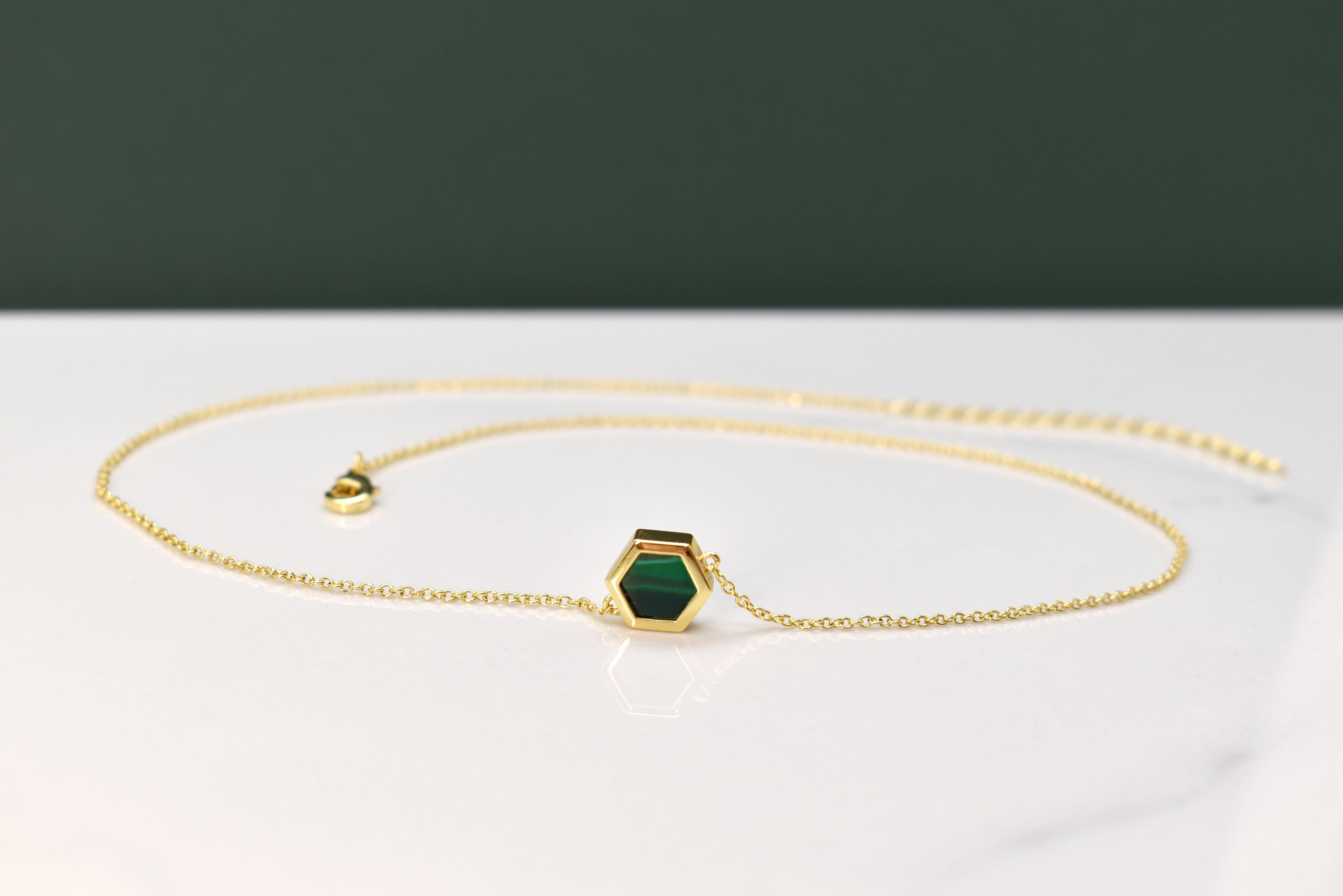 forest green emerald necklace hexagon jewelry gold 14k chain dainty necklace
