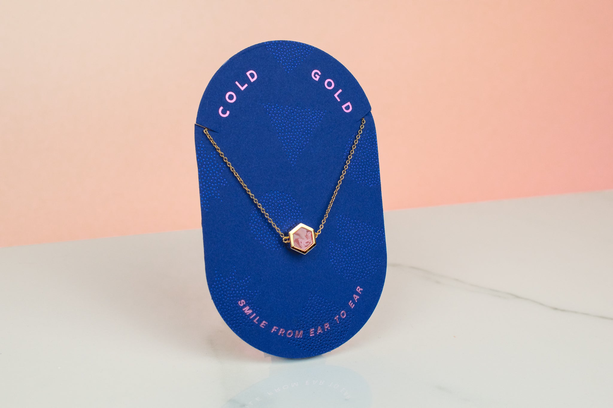 14k gold plated rose quartz gemstone inspired modern hexagon neckalce