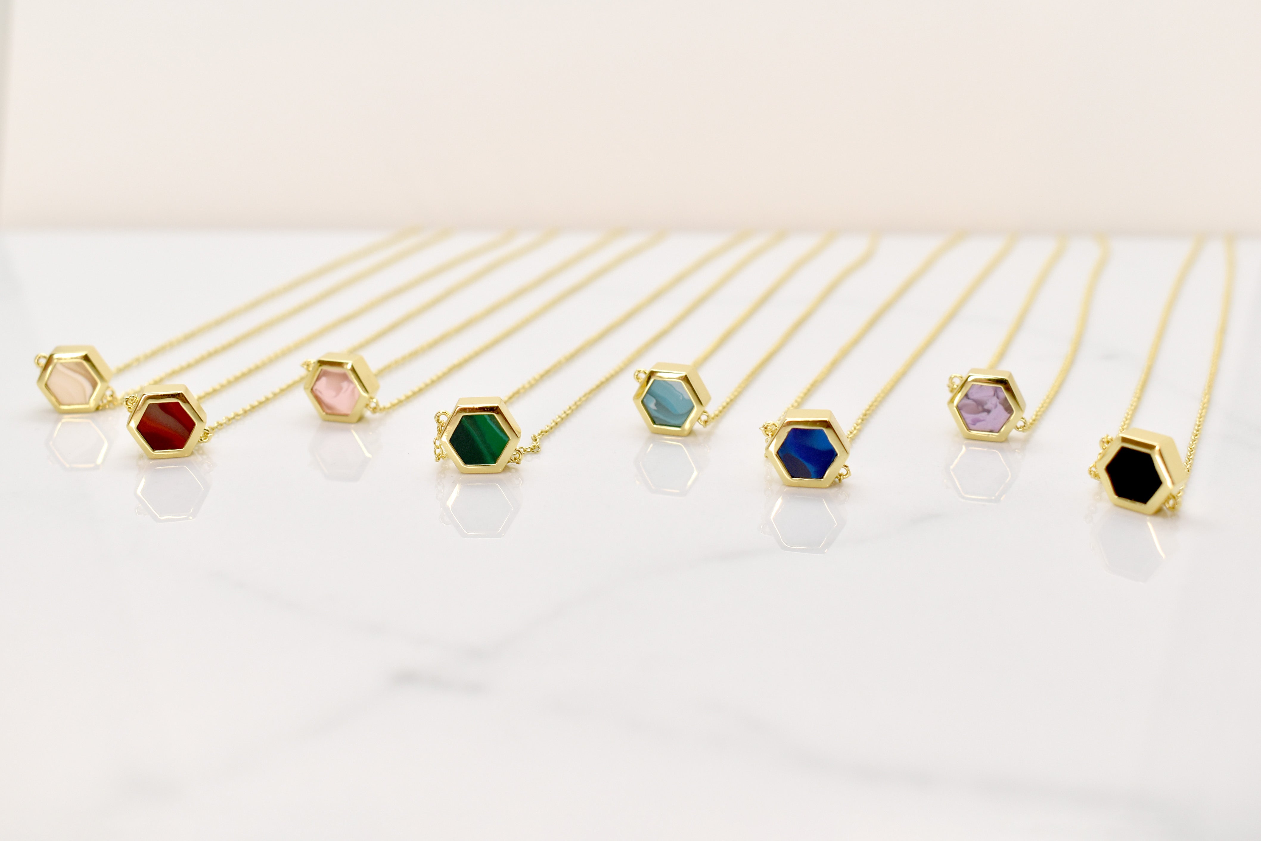 gold hexagon necklace marbled clay jewelry 14k gold chain delicate short necklace under $50 (Copy)