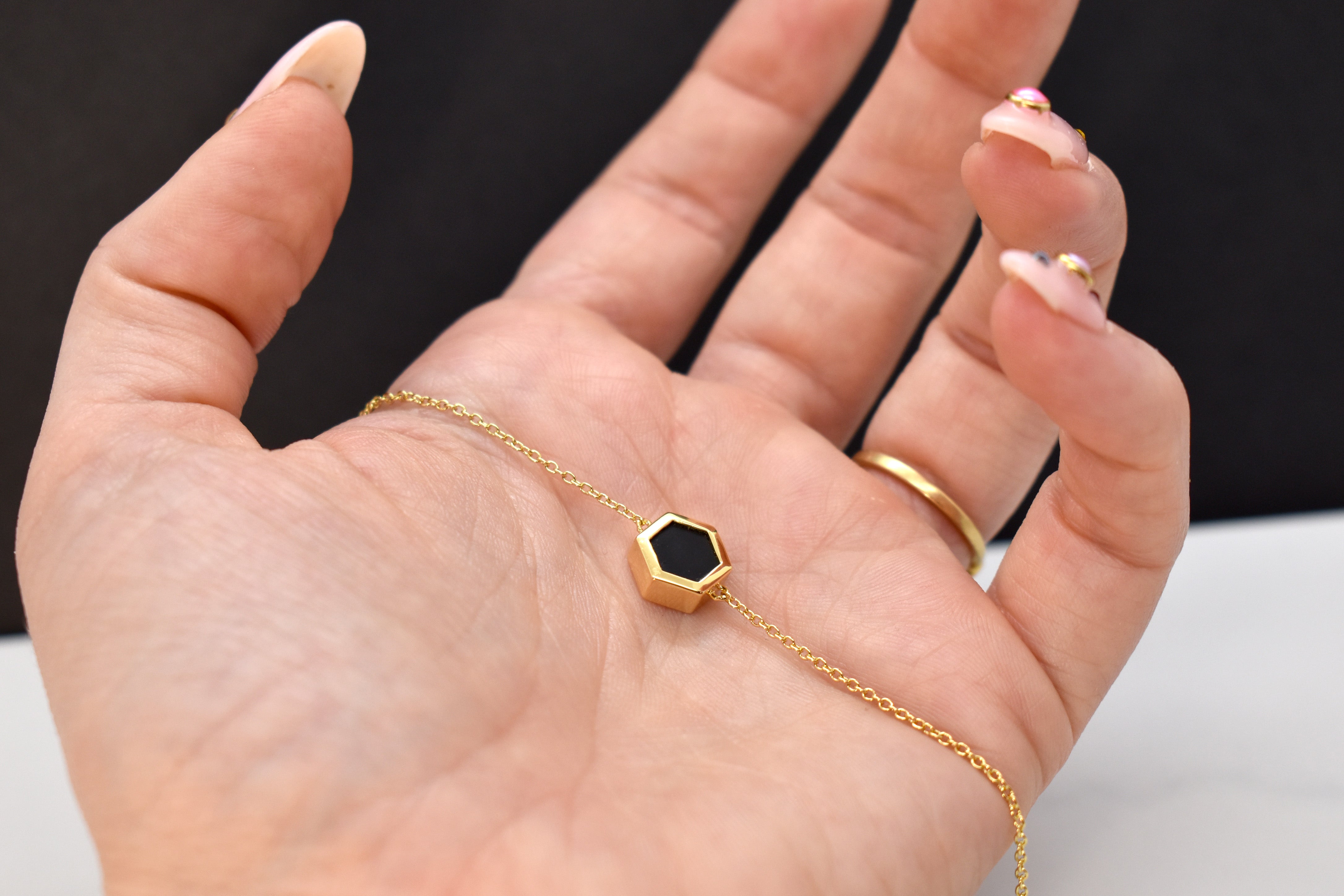 gold hexagon necklace minimal jewelry geometric gold jewelry 14k dainty chain