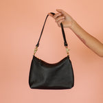 90's style black leather shoulder bag with genuine leather