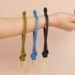 olive keychain, bright blue leather wristlet, black modern keychain by cold gold