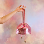 everyday barbie pink scrunch top cute mini shoulder bag drawstring closure gold hardware