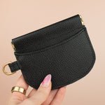 slim modern cardholder in black, leather card wallet case with gold hardware exterior card pocket