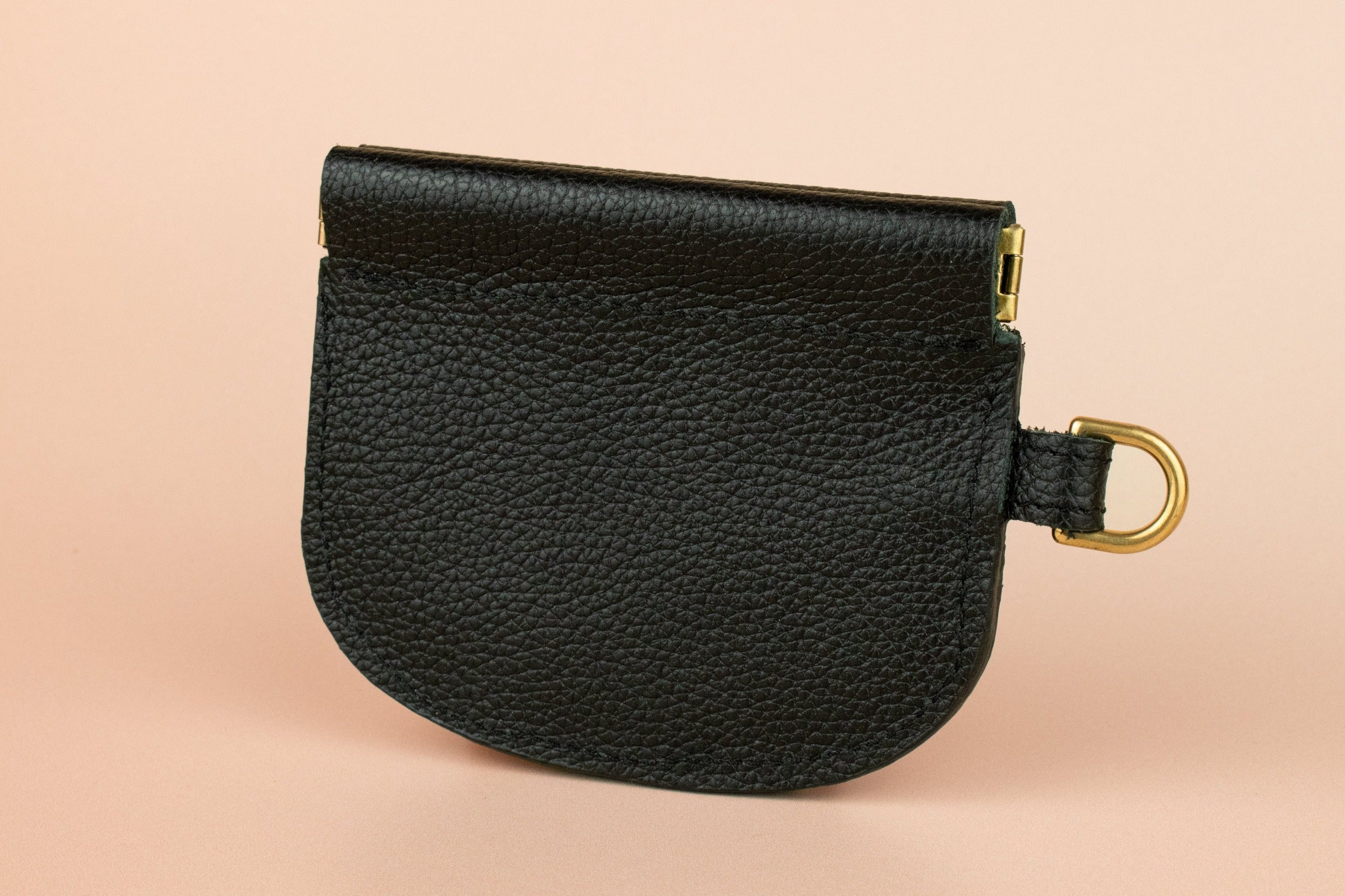 slim handmade leather wallet wristlet with squeeze clasp and gold hardware