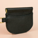 small simple black leather wristlet wallet with gold hardware by cold gold