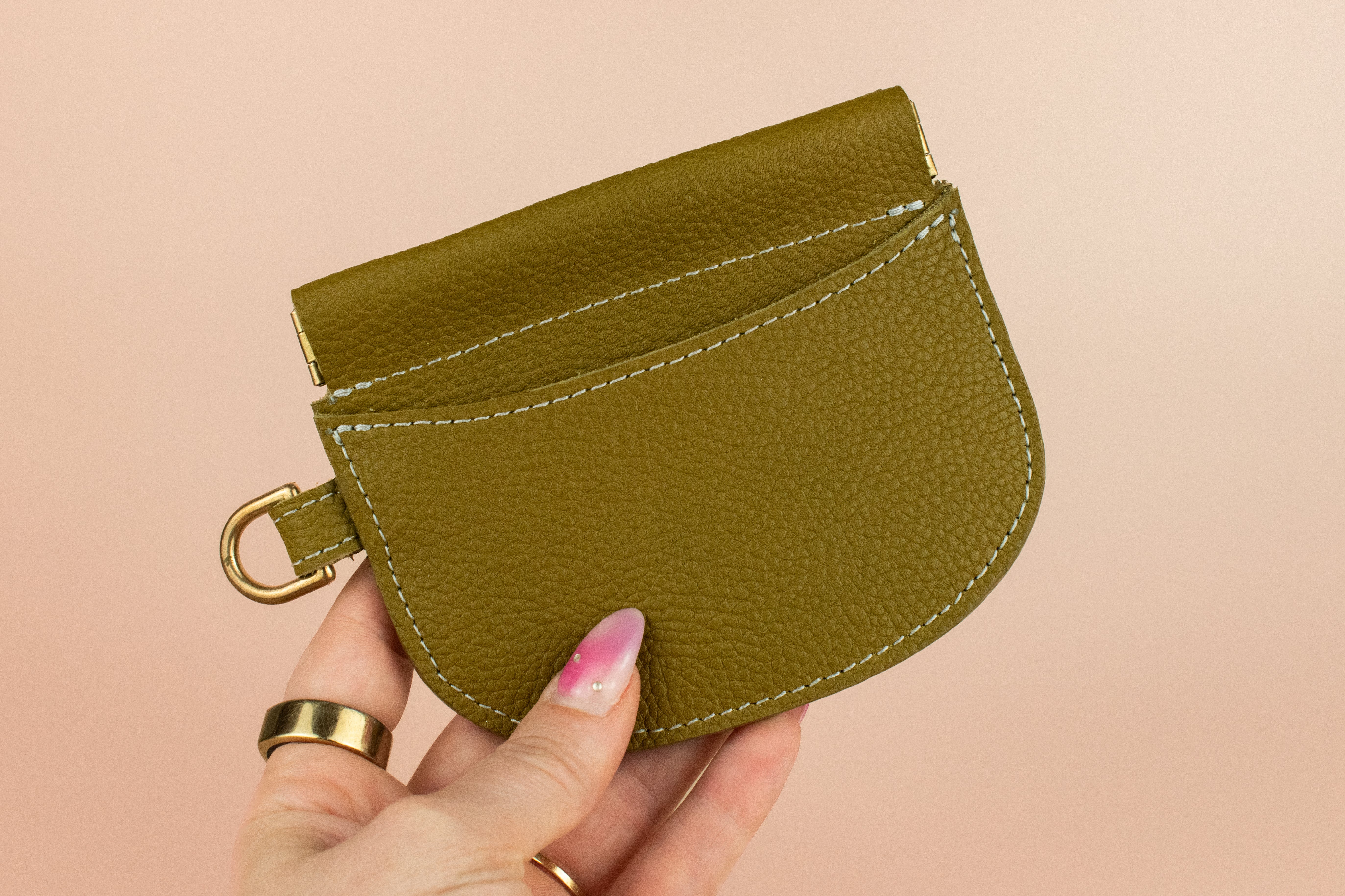 slim leather handmade card case with gold hardware by cold gold