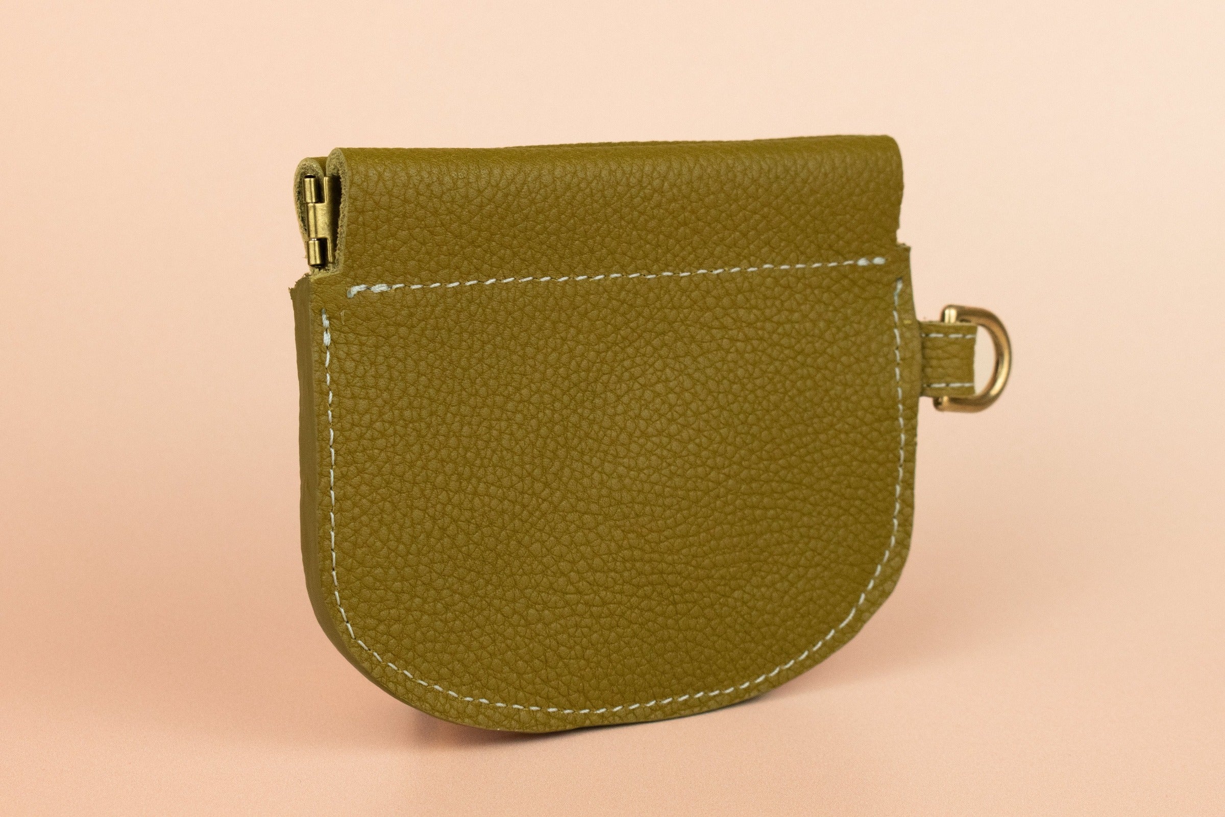 minimalist colorful handmade leather card case with squeeze closure and and gold hardware by cold gold