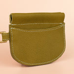 avocado green leather card holder with optional wristlet keychain by cold gold