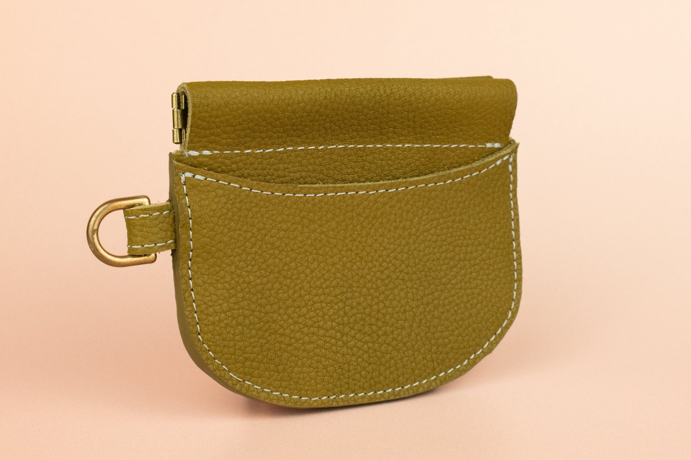 avocado green leather card holder with optional wristlet keychain by cold gold