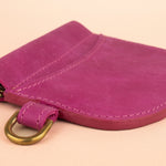 slim barbie pink handmade nubuck wallet with squeeze clasp closure