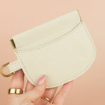 small simple ivory leather wallet handmade card case with gold hardware by cold gold