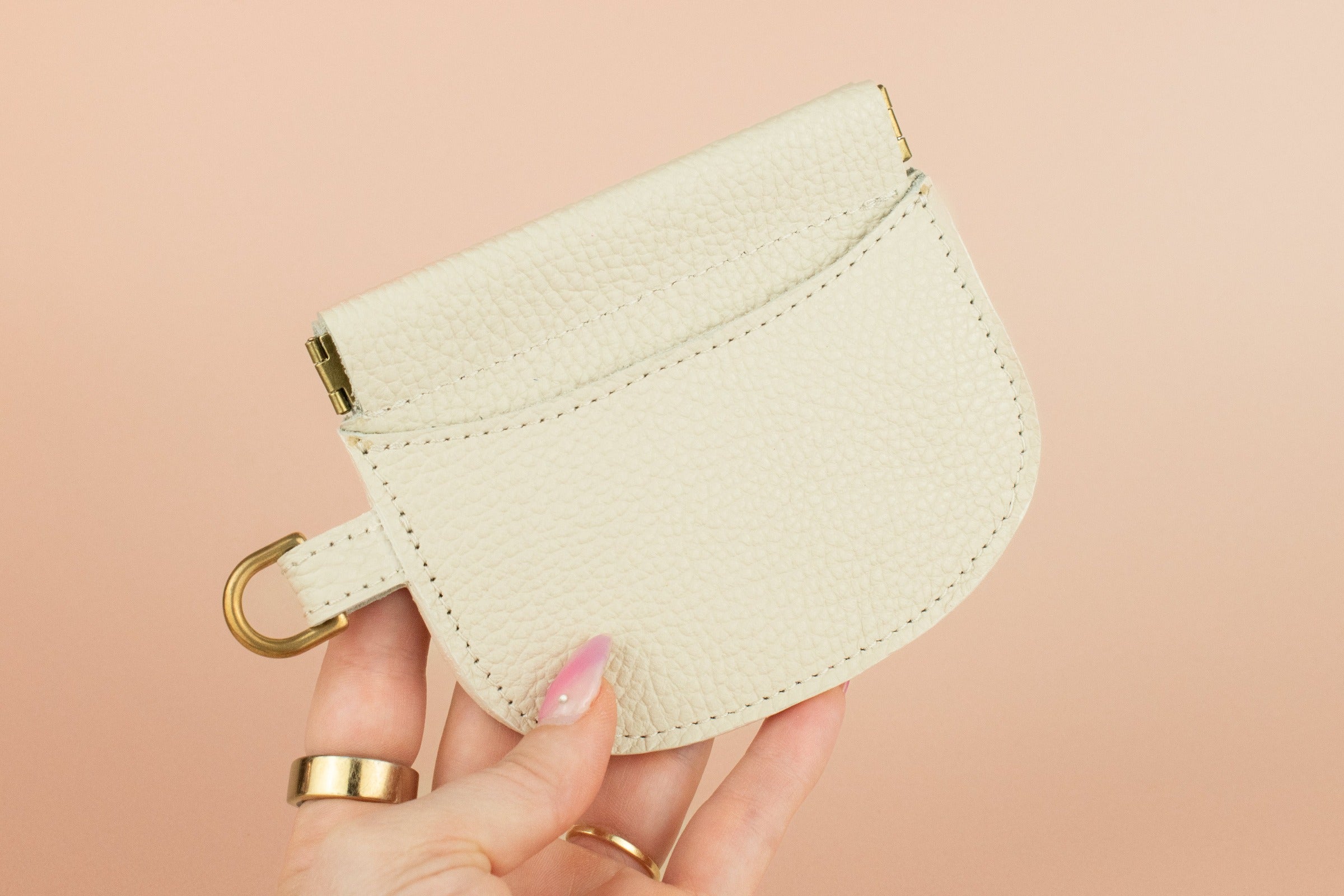 small simple ivory leather wallet handmade card case with gold hardware by cold gold