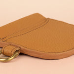slim neutral compact leather wallet wristlet with exterior card pocket with gold hardware handmade by cold gold 