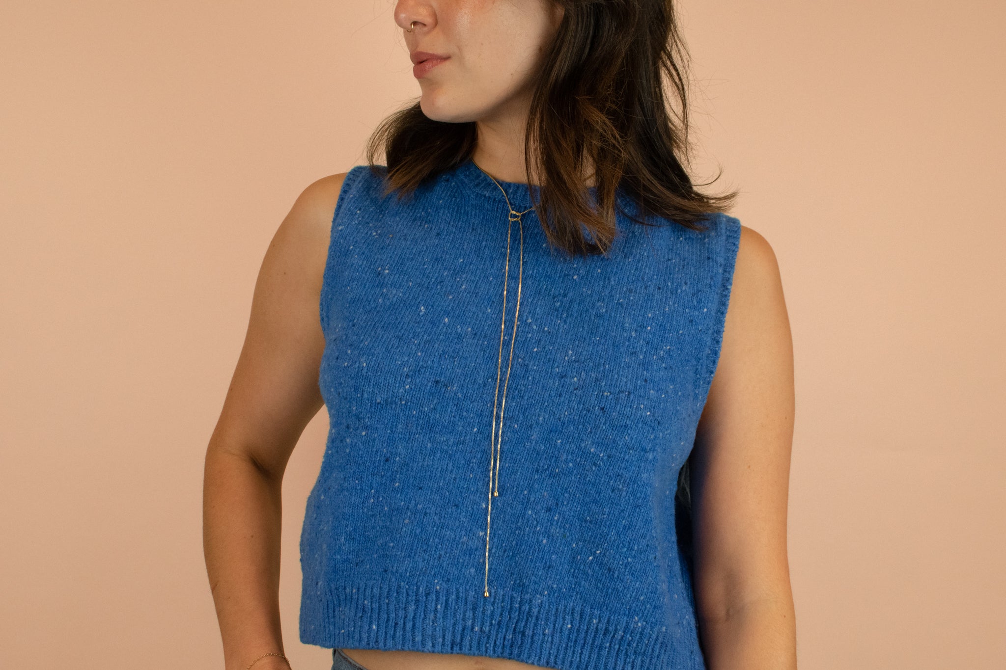 knot tied long gold box chain lariat necklace