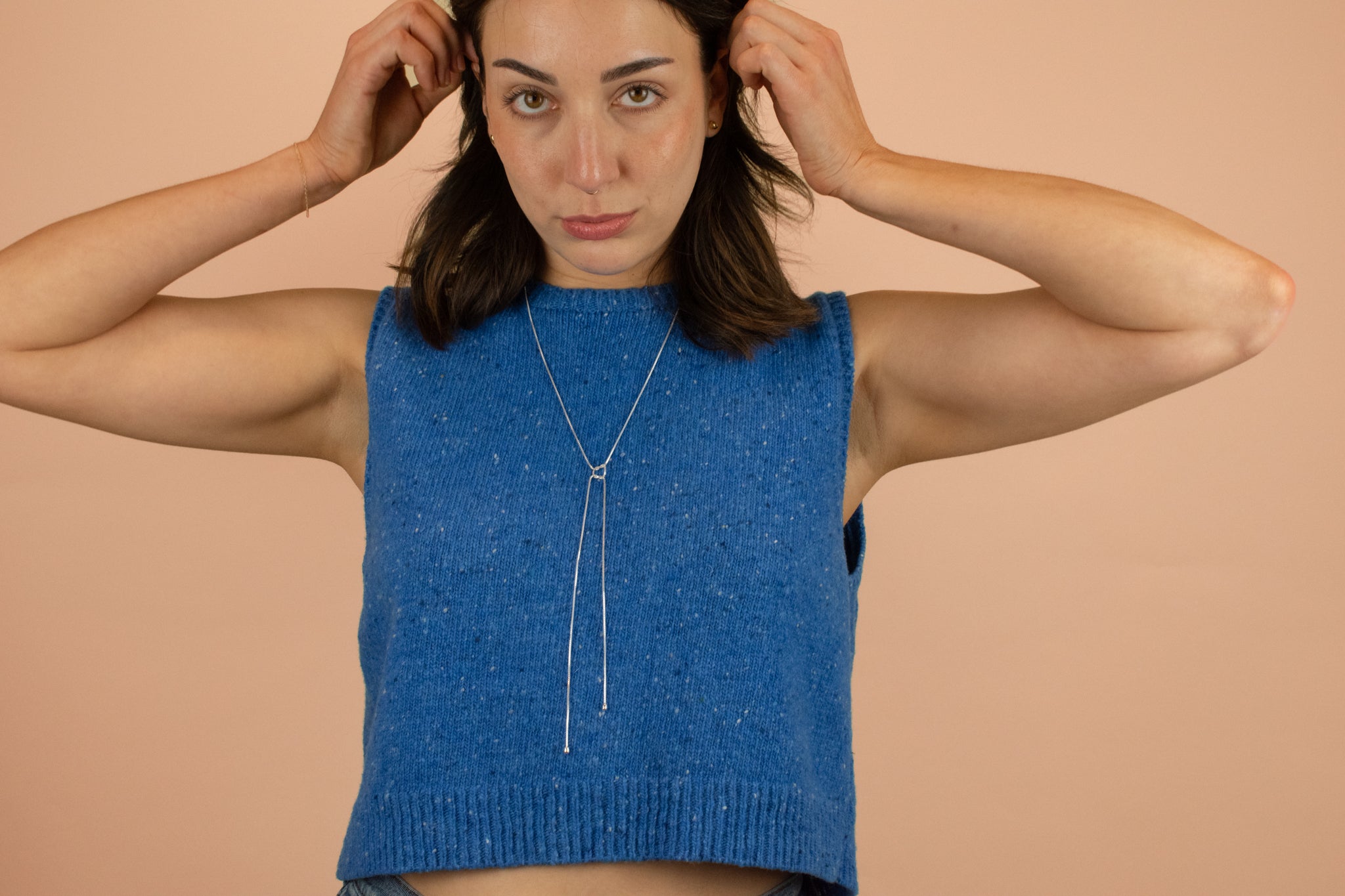 delicate long silver knotted bolo tie chain necklace