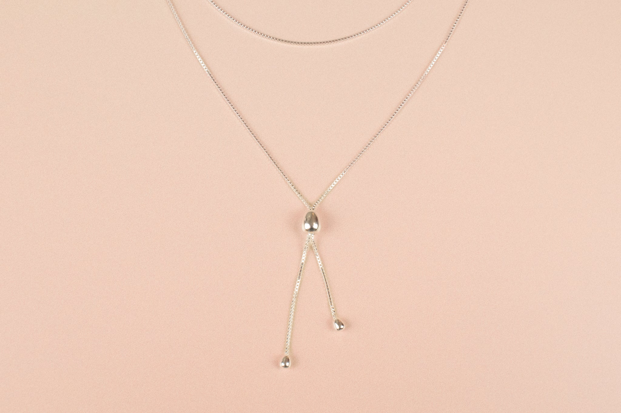 affordable bolo necklace in sterling silver with adjustable sliding bead