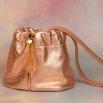 trending mini soft leather bucket bag in metallic pink