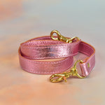 matching metallic pink adjustable strap gold hardware