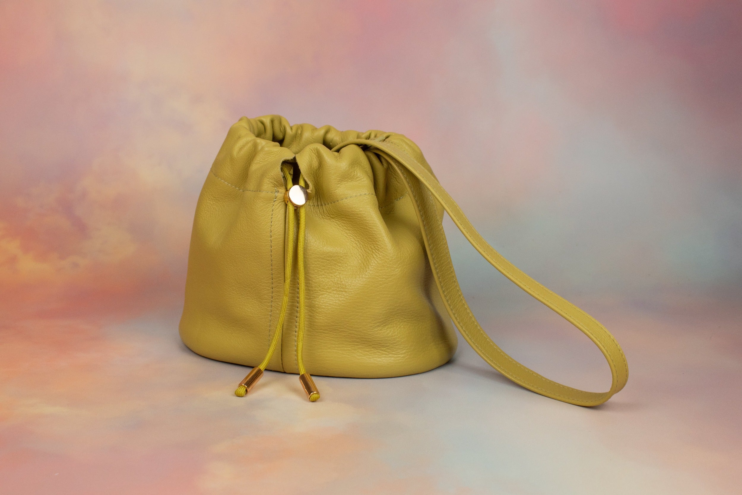 cute leather mini handbag with drawstring closure trendy spring green