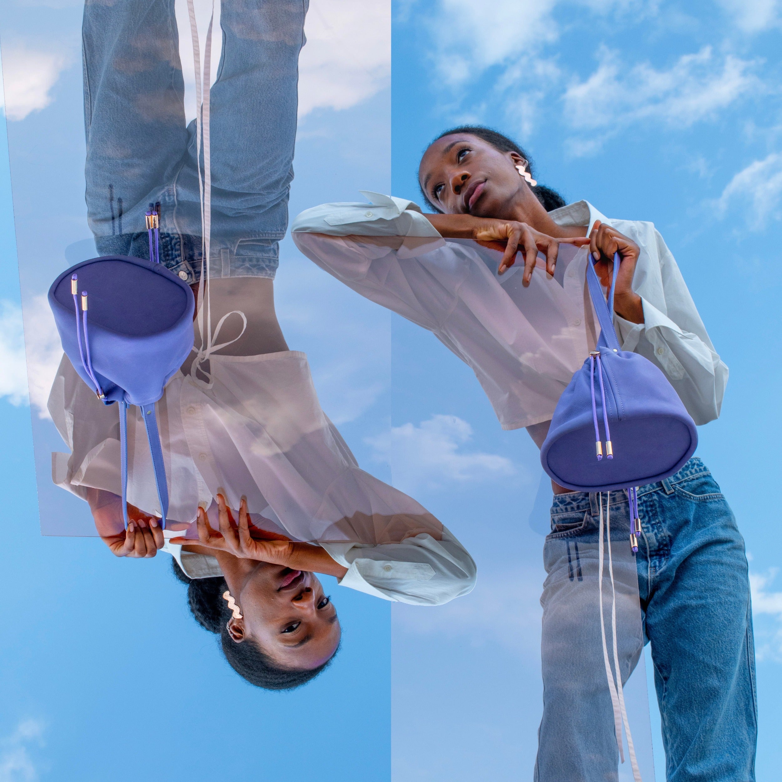 90s purple soft nubuck leather ruched drawstring closure