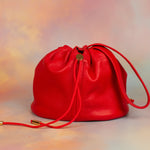 slouchy cherry red trendy scrunch top pebbled everyday leather pouch purse