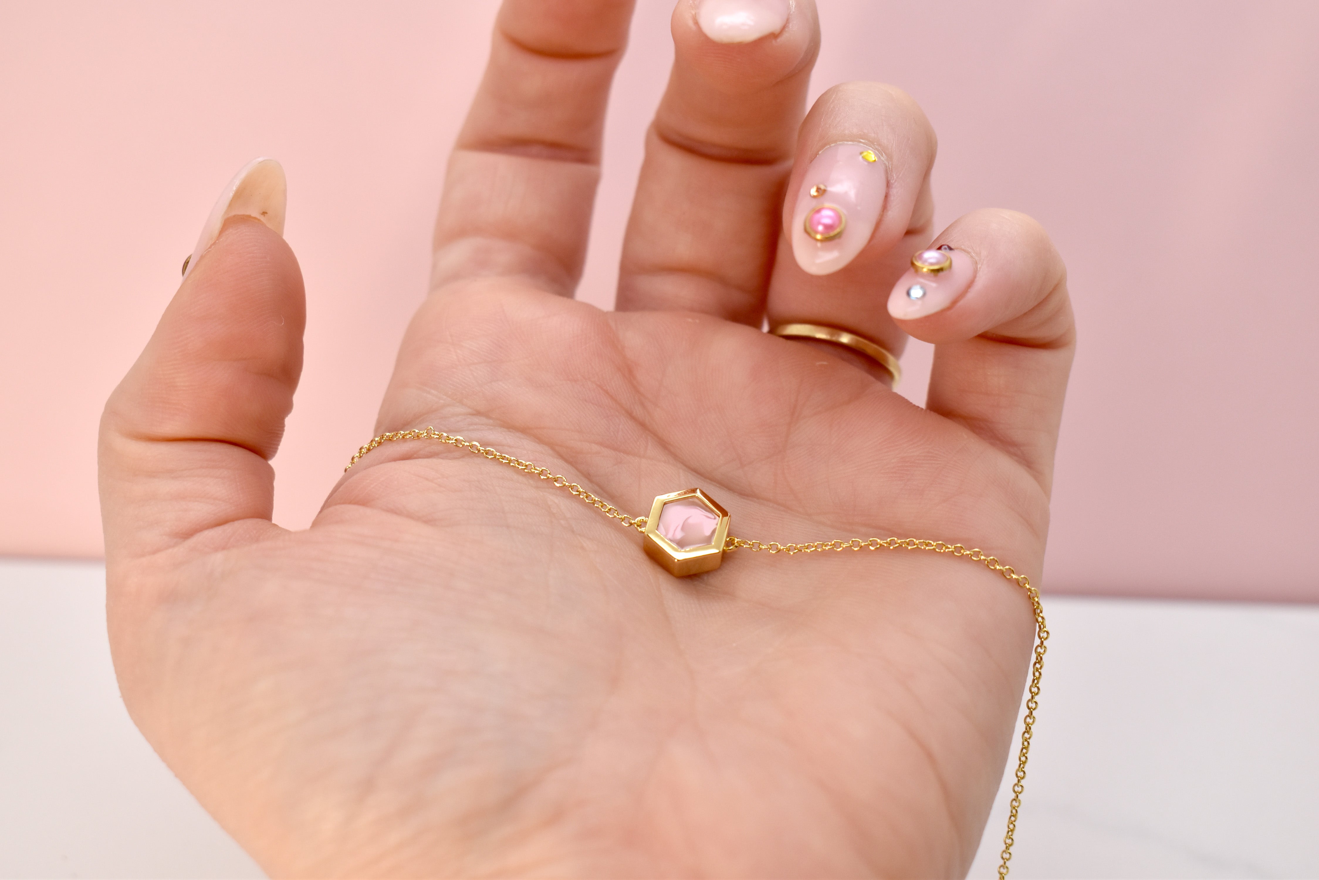 rose quartz clay necklace marbled clay jewelry geometric hexagon necklace light pink bridesmaid jewelry