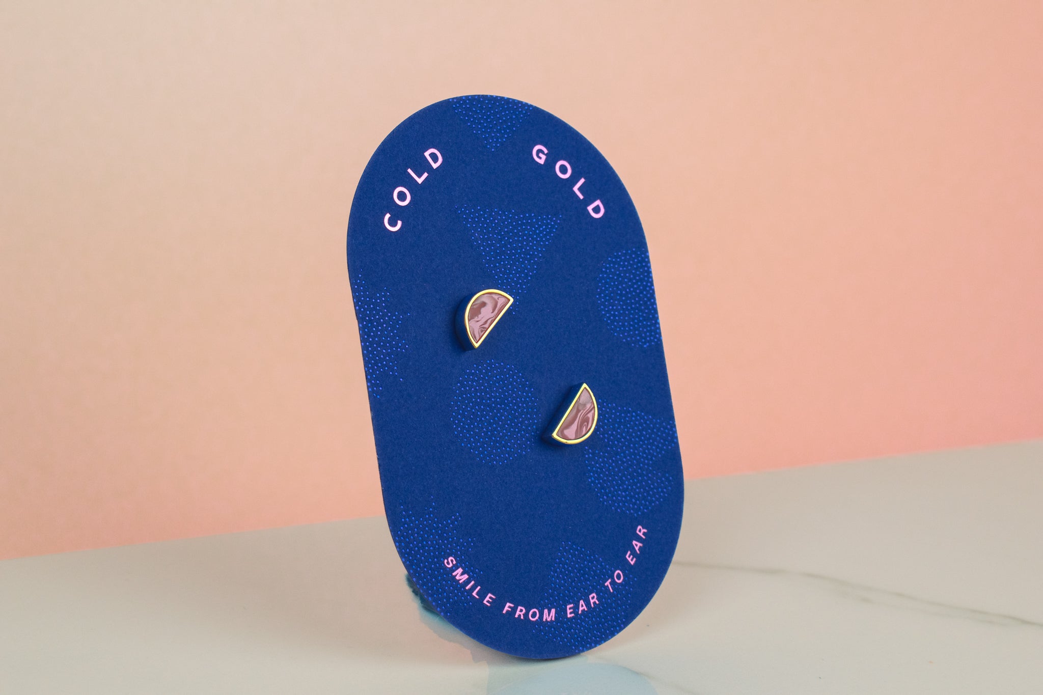 geometric 14k gold-plated stud earrings on blue card pink rose quartz stud earrings set birth stone gift for her gemstone jewelry