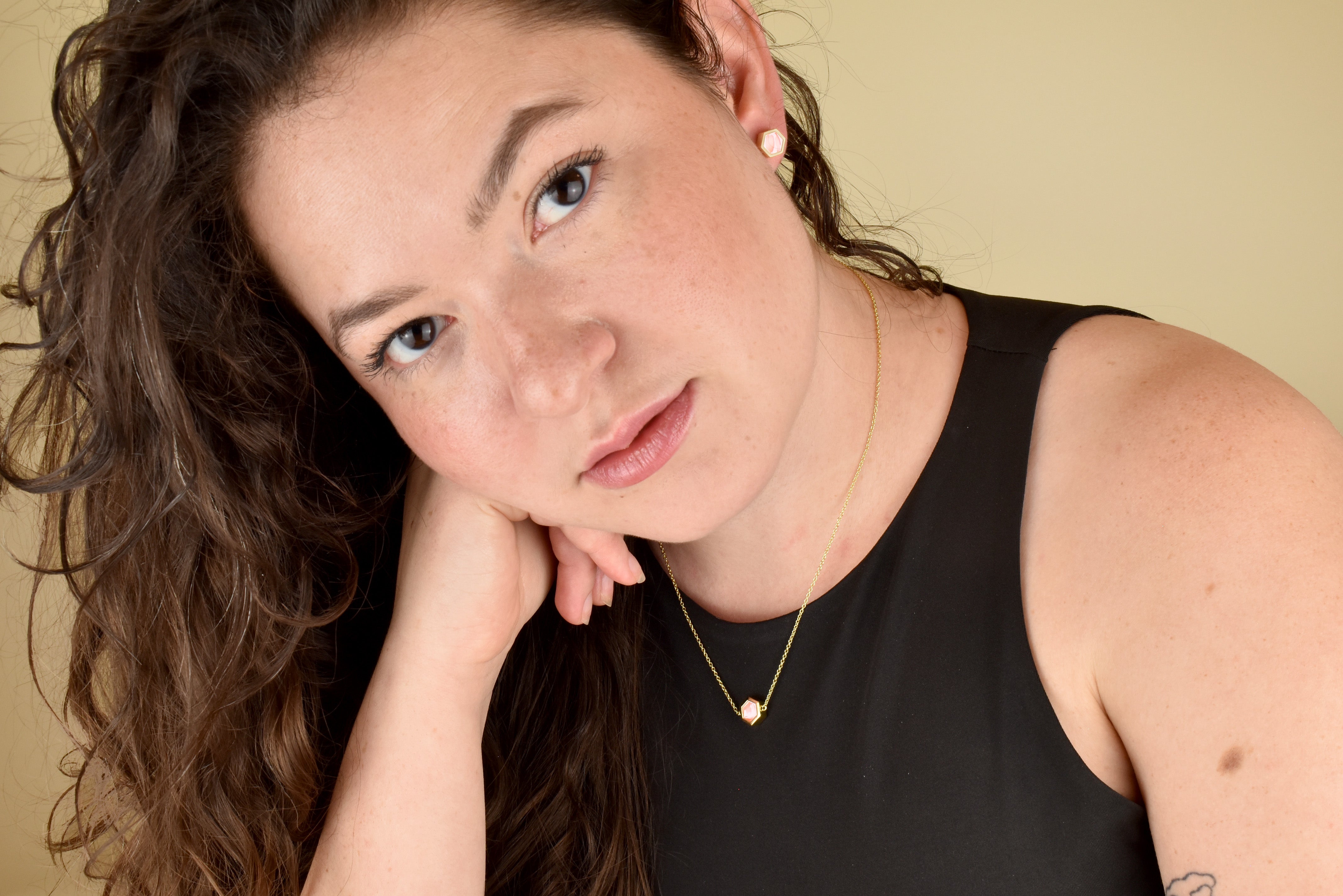 rose quartz necklace gemstone jewelry 14k gold simple chain gift for Capricorn