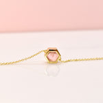rose quartz necklace geometric jewelry gift for her hexagon shape delicate jewelry 14k gold fill