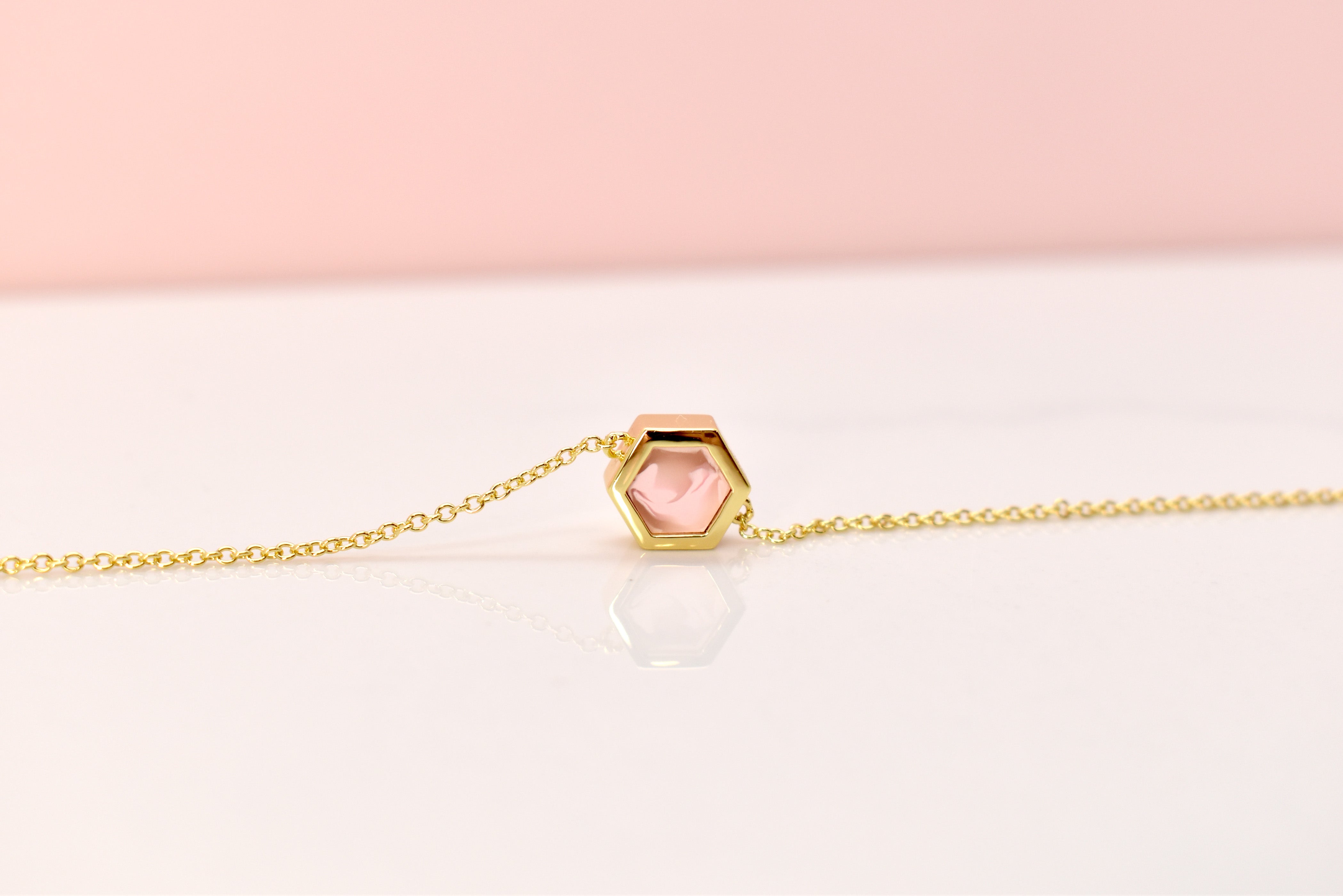 rose quartz necklace geometric jewelry gift for her hexagon shape delicate jewelry 14k gold fill