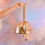 metallic rose gold cute scrunch top mini slouchy bag gift for sister