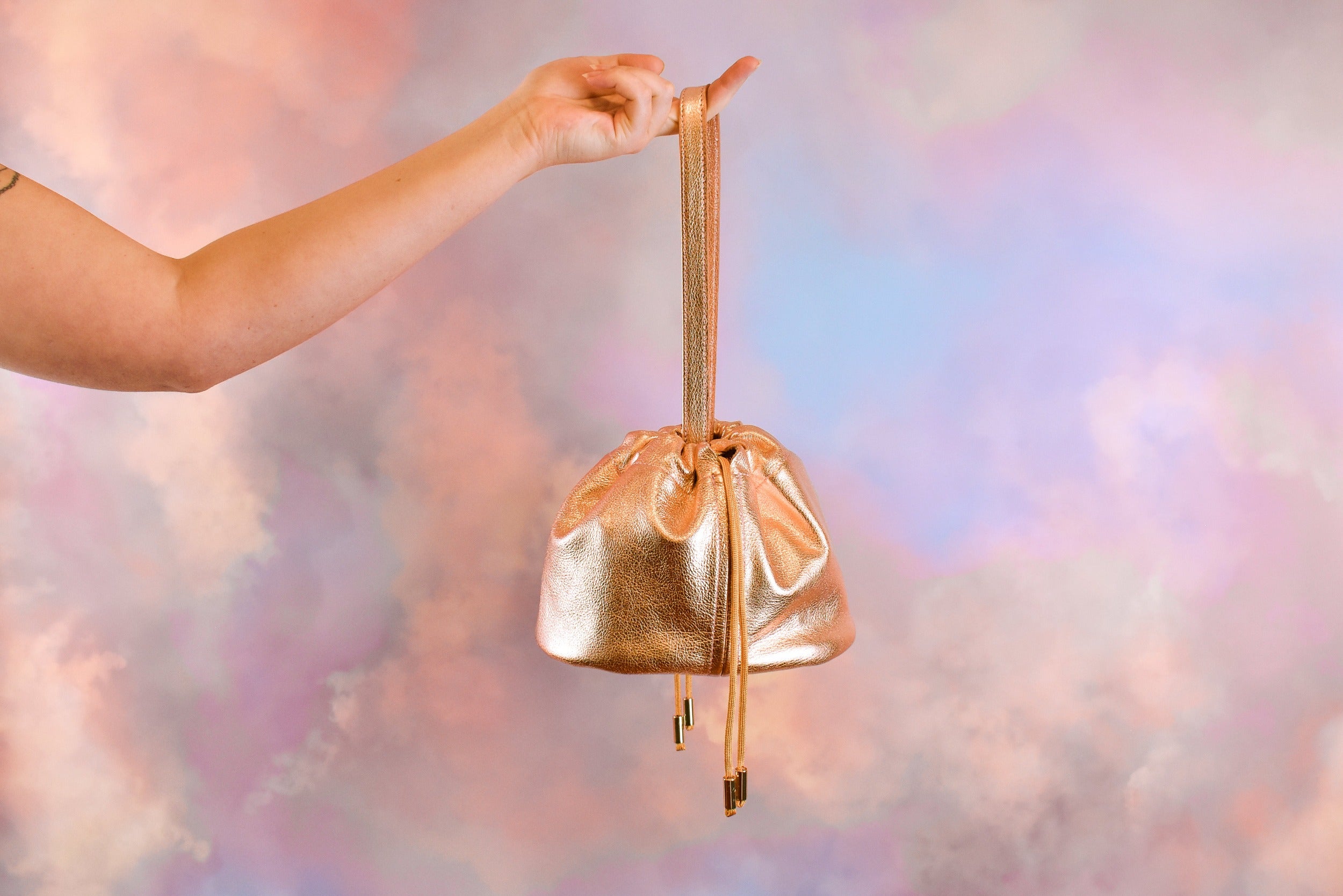 metallic rose gold cute scrunch top mini slouchy bag gift for sister
