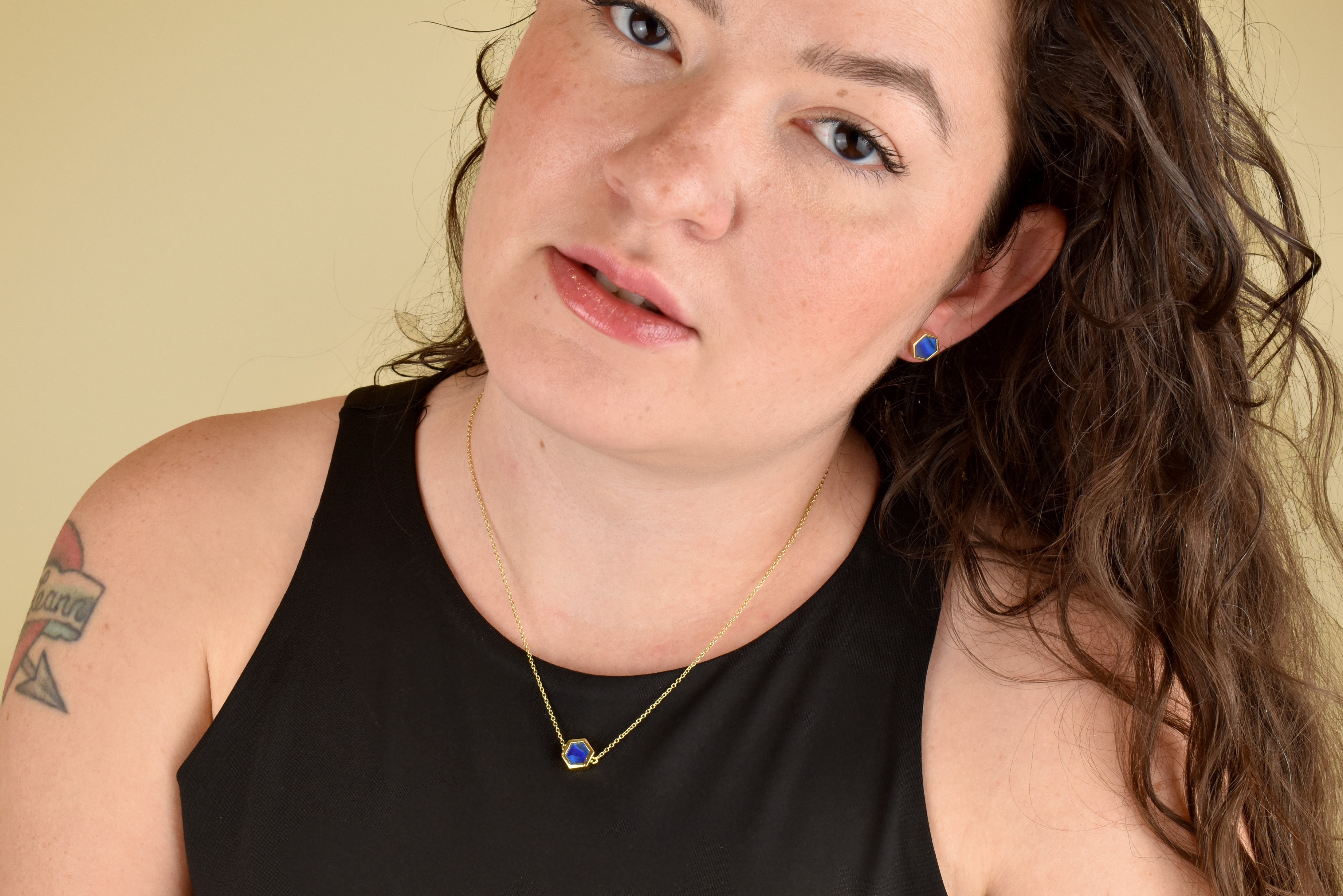 sapphire gem necklace hexagon gold jewelry short necklace simple September birthstone gift jewelry